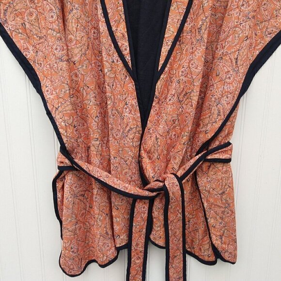 J Jill Belted Quilted Ruana Size XL-3X NWT Orange Paisley Belted Jacket Kimono - Picture 12 of 16